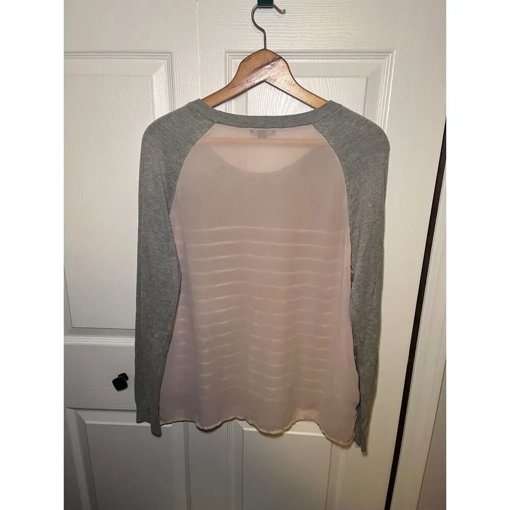 Gap Womens XL Gray Striped Sheer Back Lightweight Sweater Top